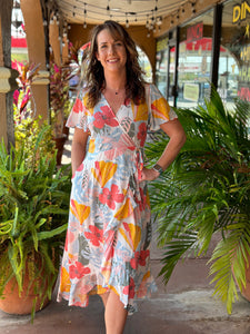 Tropical Midi Wrap Dress
