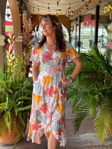 Tropical Midi Wrap Dress
