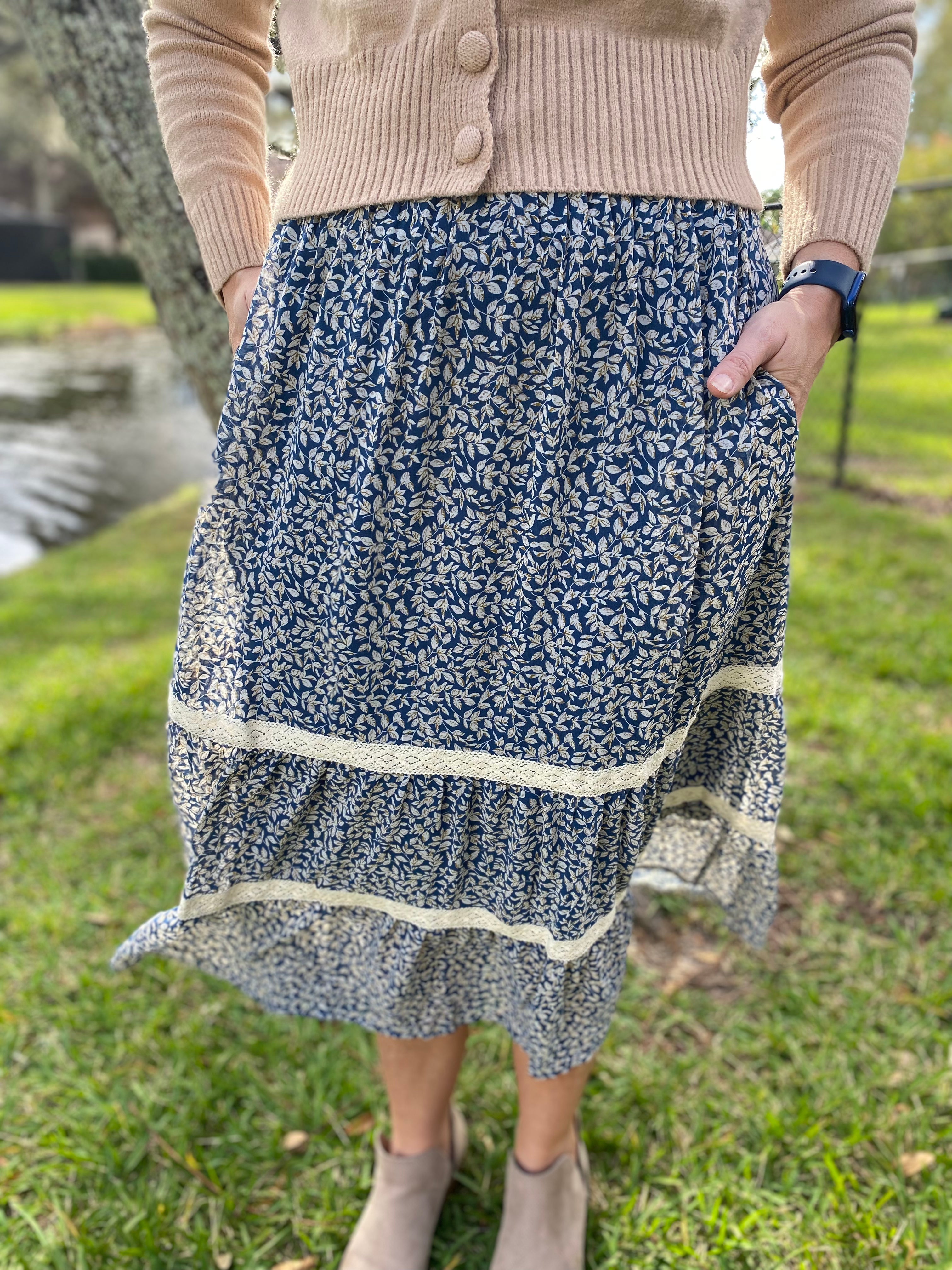 Cornflower Blue Tiered Midi Skirt