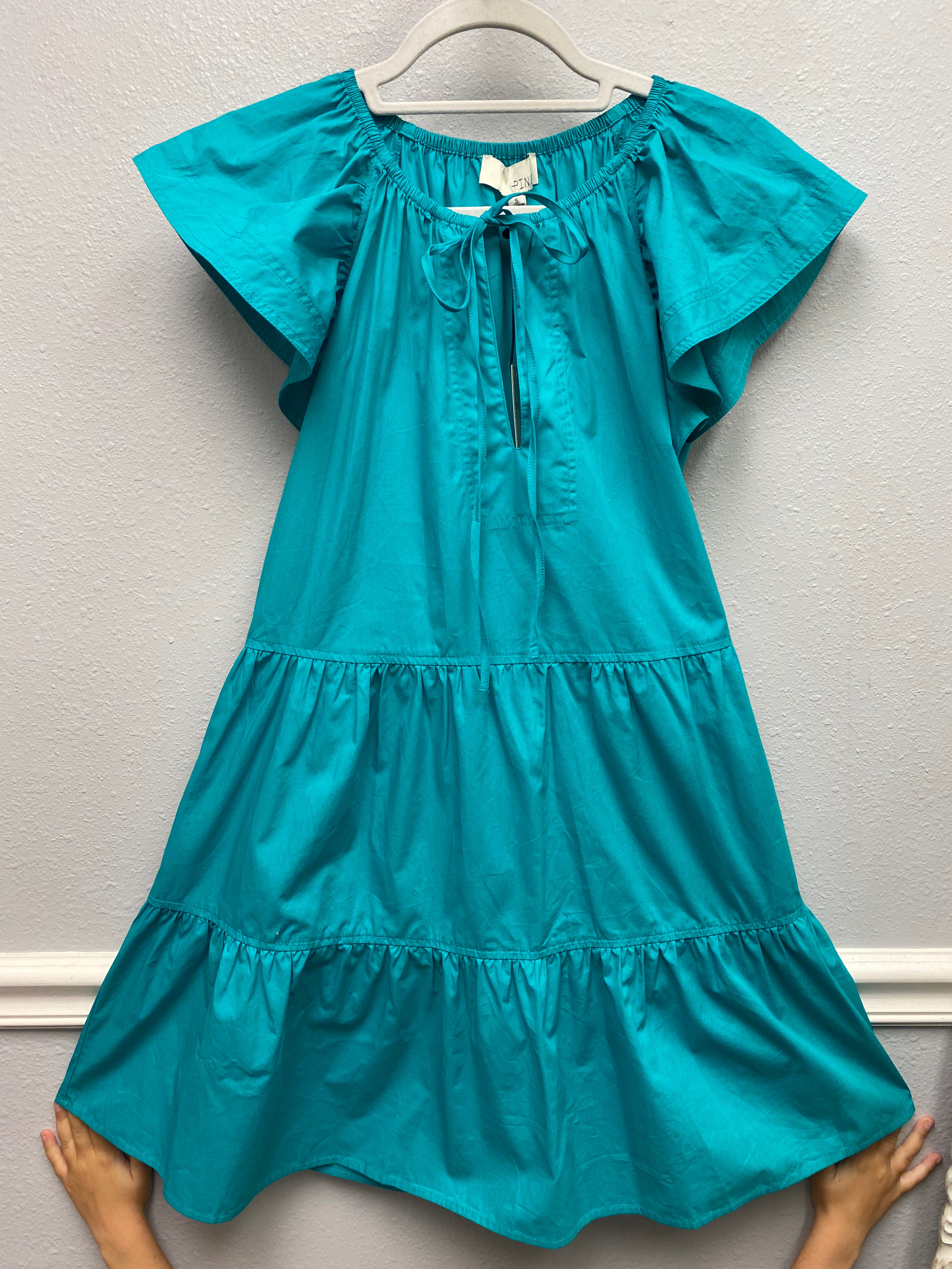 Aqua Flutter Sleeve Dress