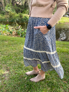 Cornflower Blue Tiered Midi Skirt