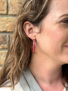 Mabel Hoop Earring with Beaded Accent - Hot Pink - Main & Monroe