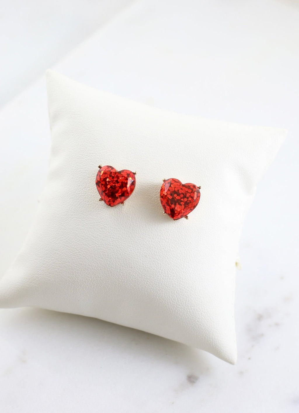 Mabrey Glitter Heart Stud Earrings - Red - Main & Monroe