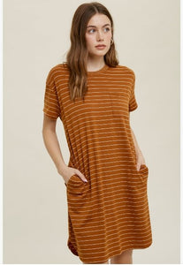 No Worries Rust Stripe Shirt Dress - Main & Monroe